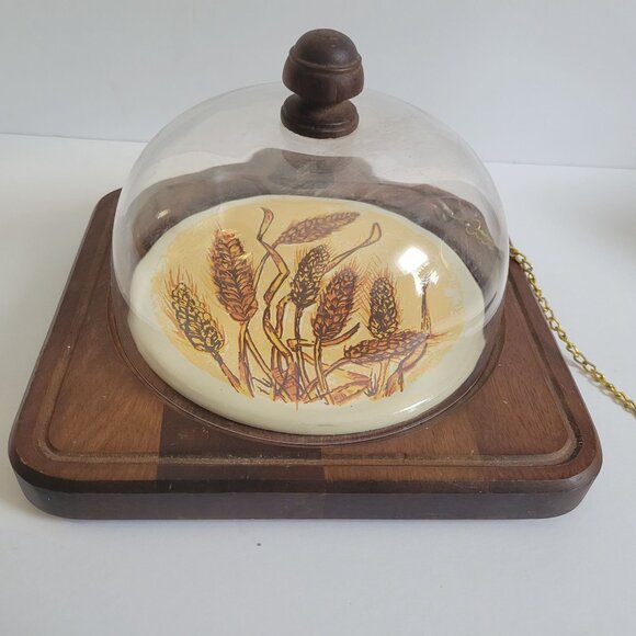 Vintage Wheat Pattern Cheese Board With Glass Dome & Knife Set - Picture 2 of 10